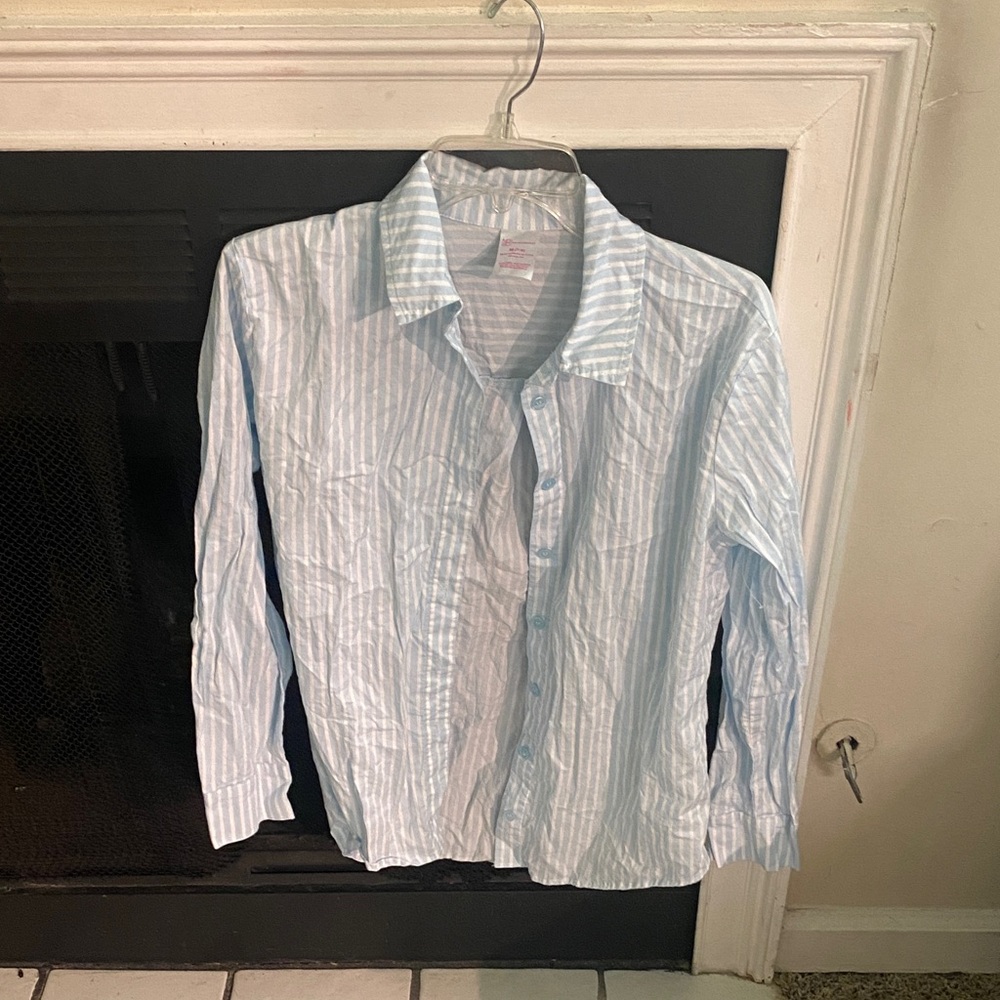 No Boundaries Blue and White Striped Button Down Shirt